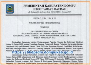 PENGUMUMAN DAN PENETAPAN KEBUTUHAN ASN LINGKUP PEMERINTAH KAB. DOMPU 2022