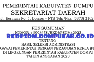 PENGUMUMAN SELEKSI ADMINISTRASI PENGADAAN PPPK KABUPATEN DOMPU TAHUN ANGGARAN 2023