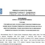 PENGUMUMAN HASIL SELEKSI KOMPETENSI DAN PEMBERKASAN NIPPPK JABATAN FUNGSIONAL TEKNIS DAN KESEHATAN DI LINGKUNGAN PEMERINTAH KABUPATEN DOMPU T.A. 2023