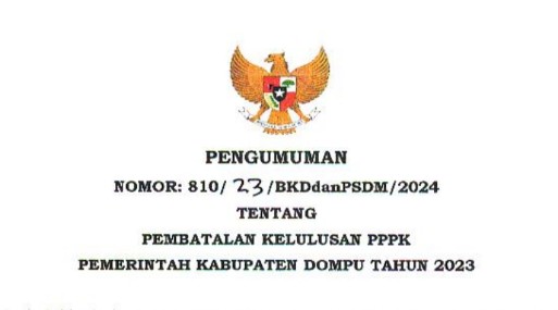 PEMBATALAN KELULUSAN PPPK KABUPATEN DOMPU FORMASI 2023