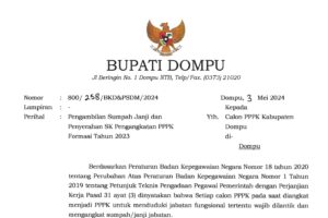 PENGAMBILAN SUMPAH JANJI PEGAWAI PEMERINTAH DENGAN PERJANJIAN KERJA KABUPATEN DOMPU TAHUN 2024