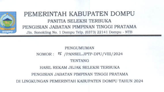 PENGUMUMAN HASIL REKAM JEJAK SELEKSI TERBUKA JPT PRATAMA