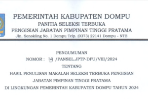 PENGUMUMAN HASIL PENULISAN MAKALAH SELEKSI TERBUKA PENGISIAN JPT PRATAMA