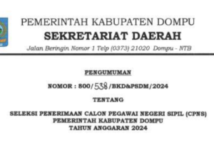 PENGUMUMAN PELAKSANAAN CPNS KABUPATEN DOMPU TAHUN 2024