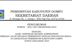 PENGUMUMAN PRA SANGGAH SELEKSI ADMINISTRASI PPPK KAB. DOMPU T.A. 2024