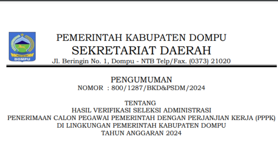 PENGUMUMAN PRA SANGGAH SELEKSI ADMINISTRASI PPPK KAB. DOMPU T.A. 2024