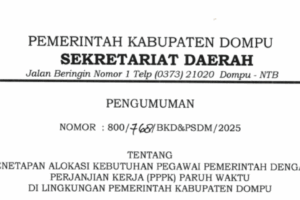 PENETAPAN ALOKASI KEBUTUHAN PPPK PARUH WAKTU PEMERINTAH KABUPATEN DOMPU TAHUN 2025