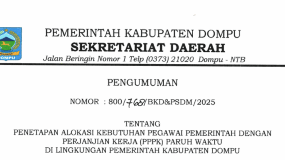 PENETAPAN ALOKASI KEBUTUHAN PPPK PARUH WAKTU PEMERINTAH KABUPATEN DOMPU TAHUN 2025