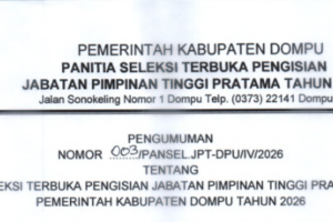 PENGUMUMAN SELEKSI TERBUKA JPTP KABUPATEN DOMPU TAHUN 2026