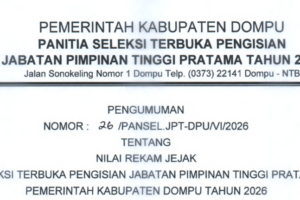 PENGUMUMAN HASIL NILAI REKAM JEJAK JPT PRATAMA KABUPATEN DOMPU 2026