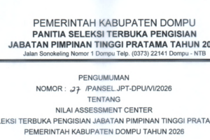 PENGUMUMAN HASIL NILAI ASSESSMENT CENTER JPT PRATAMA KABUPATEN DOMPU 2026