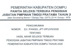 HASIL AKHIR SELEKSI PENGISIAN JPT PRATAMA PEMERINTAH KABUPATEN DOMPU 2026